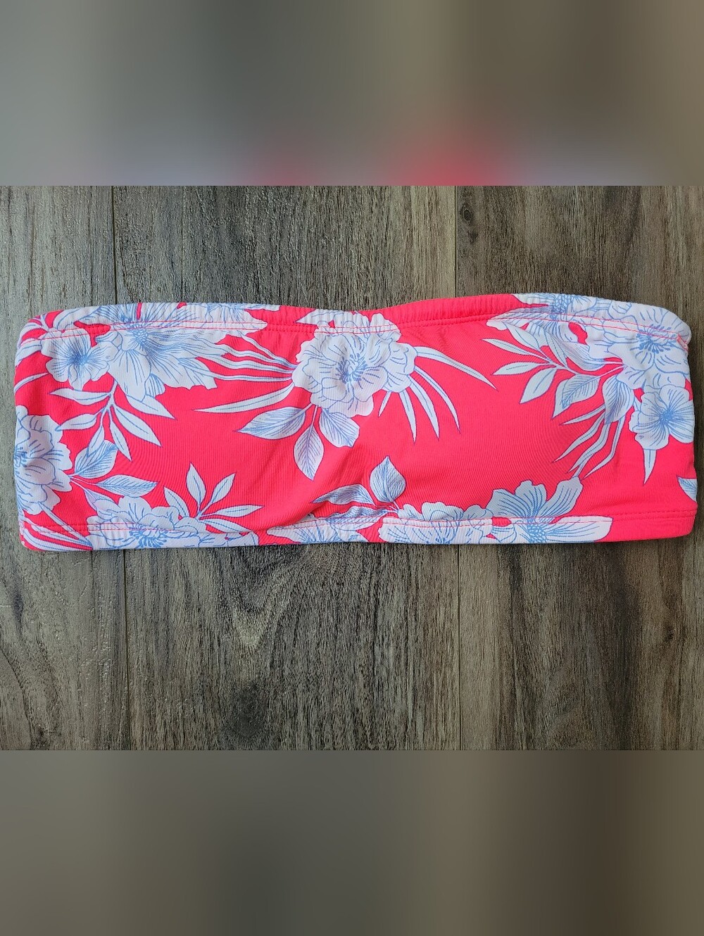 Ardene Swim Bandeau Top in Coral Red with White Floral Detail
